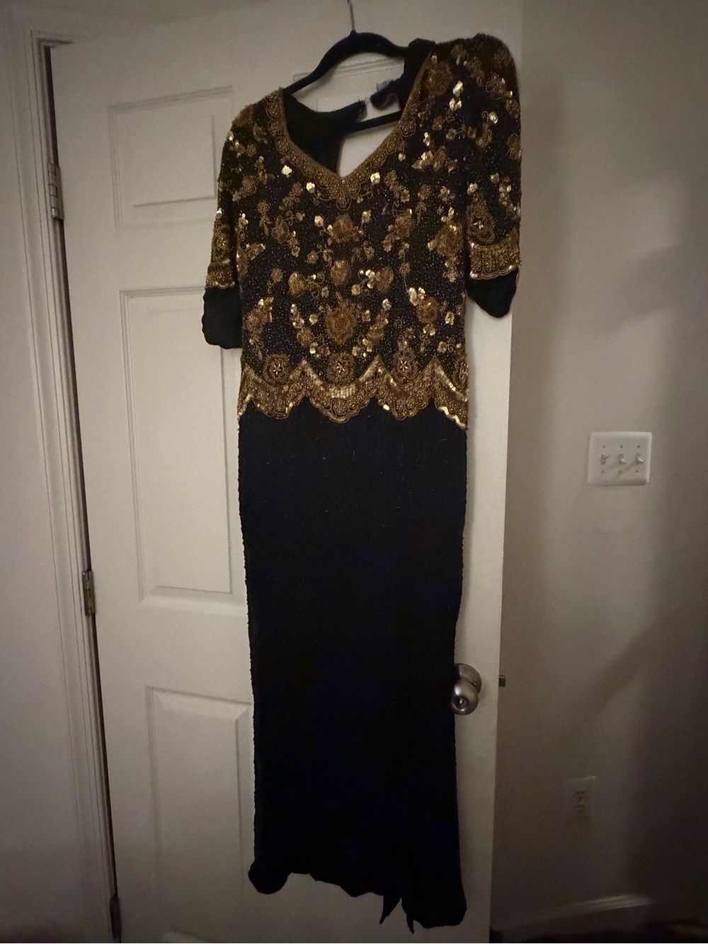 Black & Gold Embellished Maxi Dress - Elegant Evening Gown